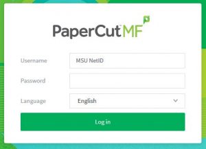 MSU Print Account Login Page