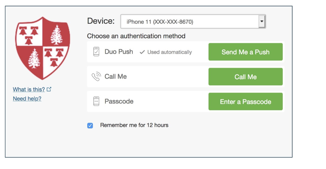 DUO authentication with remember me for 12 hours checked