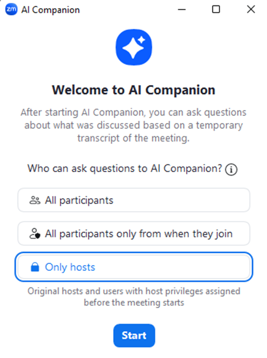 ai companion welcome screen