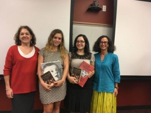 Jury member Patti Grunther, contest winners Allie Aloe and Stephanie Rodriguez, and Inserra Chair Dr. Teresa Fiore‌‌