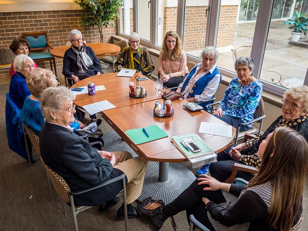 Cedar Crest residents discuss their involvement with the gerontology class.