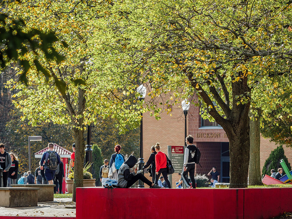 Students walking on campus.