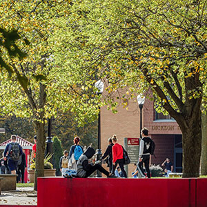 Students walking on campus.