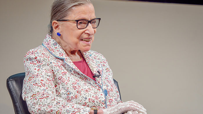 Ruth Bader Ginsburg spending day on campus.
