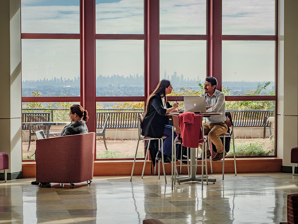Students sitting in CELS overlooking skyline