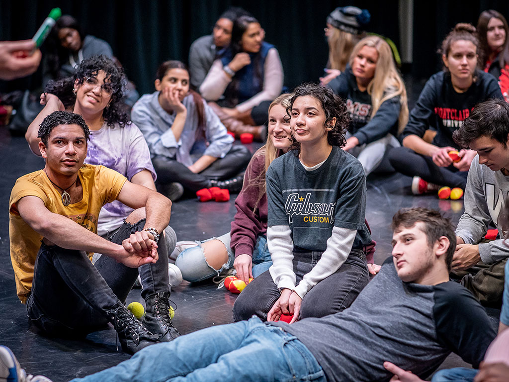 Students attend a workshop with Gandini Juggling.