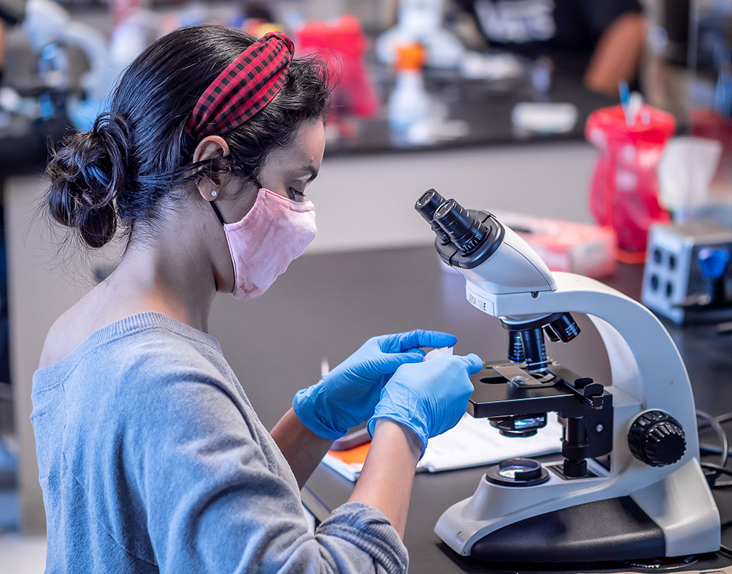 A student at work in a science lab.