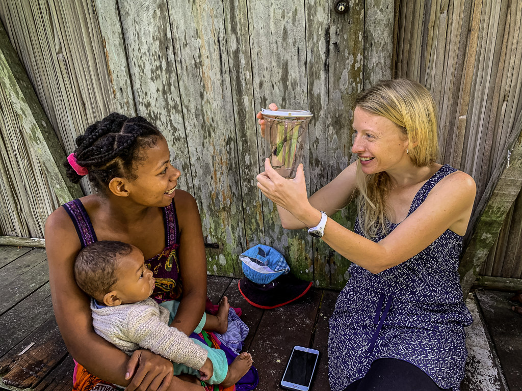 Borgerson shows villagers a sakondry.