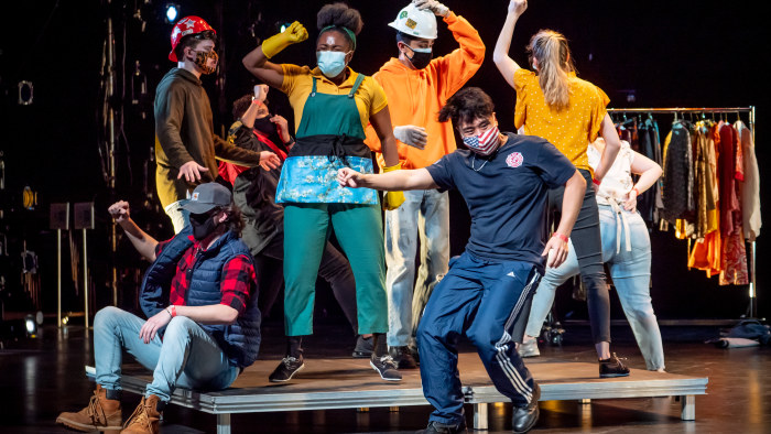 Students performing a vignette from Working at the Kasser Theater.