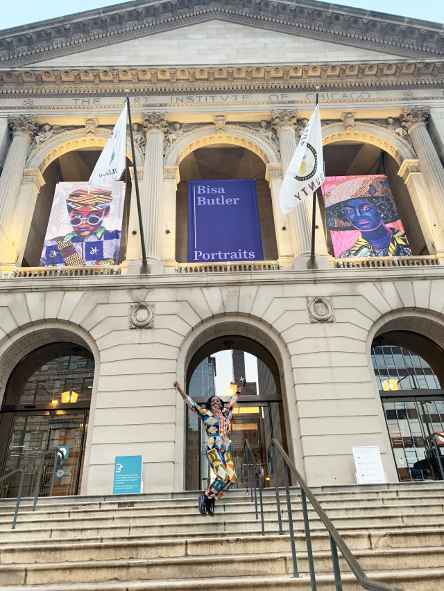 At the opening of her solo show, Bisa Butler: Portraits, Art Institute of Chicago, November 16, 2020.
