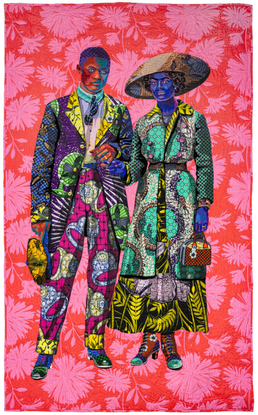 Bisa Butler, Broom Jumpers, 2019. Cotton, silk, wool and velvet. 98 x 58 in. (Mount Holyoke College Art Museum South Hadley, Massachusetts)