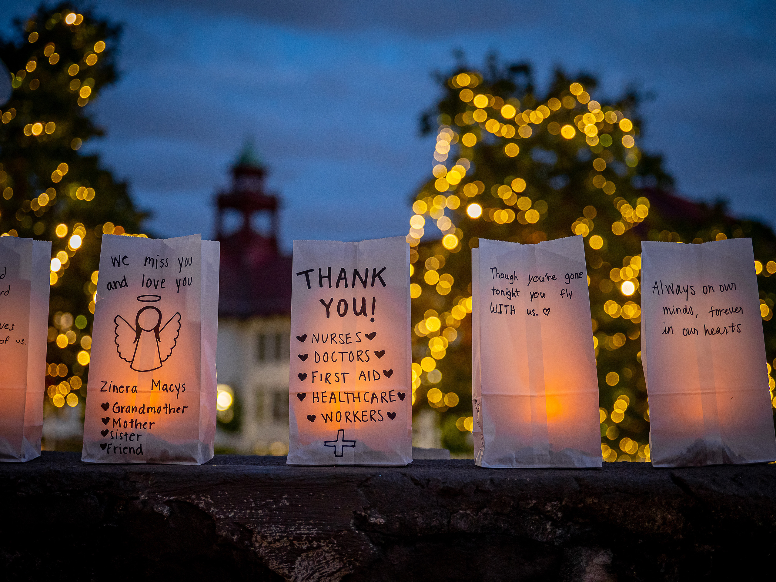 Luminaria at the university's COVID remembrance event