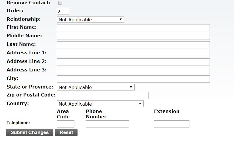 Screenshot of the NEST page for entering in a new Emergency Contact.