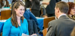 student speaking to a career service advisor