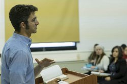 Photo of a professor lecturing in class