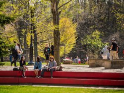Photo of students hanging out on the main quad