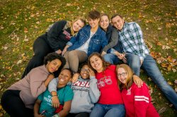 Group photo of students on the quad in the fall