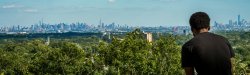 view over student's shoulder of the NYC sklyline