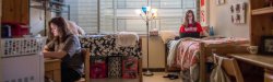 Students in dorm room using laptops