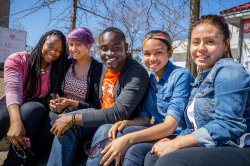 Photo of students enjoying a spring day on campus