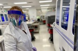 Student wearing facemask in hospital