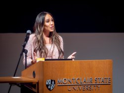 Melissa Gorga speaking from a podium