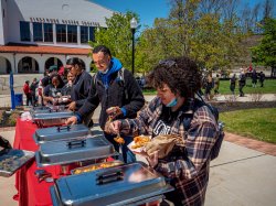 Attendees lined up for food