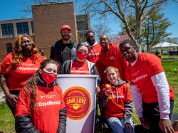 President Koppell with students on campus