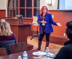 Woman giving presentation