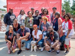 Black alumni and friends gather at the Black Alumni Barbecue.