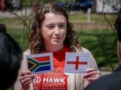 Student with flags
