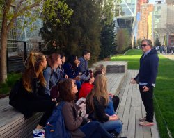 Julian Brash talking with Anthropology students at New York City's High Line park.