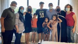 Katherine McCaffrey and refugee family