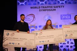 Victor and Breana on stage accepting awards