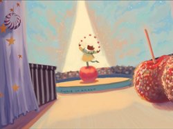 candy apples and a dancing person