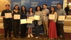 At the 2024 FOLIO Awards from left; Tyler Granata, Film & TV ‘24; Terry Dickerson, Journalism and Digital Media ‘24; Michelle Ruiz, Film & Television ‘24; Ashleigh Corby, Journalism and Digital Media ‘24; Isabella Alvarez, Social Media & Public Relations ‘25; Peter Guziejewski, Social Media and Public Relations ‘25; Izzy Conklin, BFA Filmmaking‘25; Nino DeNino, Journalism and Digital Media ‘25.