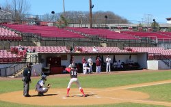 Club baseball player waiting for a pitch on the field