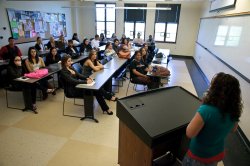 Student delivering speech to class