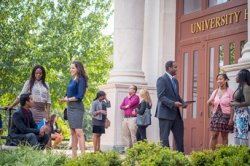 Students outside of University Hall entrance