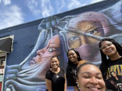 Aspiring teachers Nadia WIlliams, Lamani Crawford, Tamara Dixon and Dominique Metivier take part in the Transformative Education Network’s summer orientation.