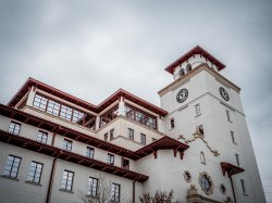 Low shot of University Hall exterior