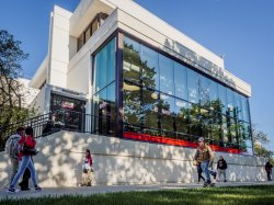 Exterior shot of the student center on a sunny day