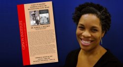 Collage of Patricia Mathews with her lecture brochure