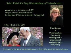 event flyer for St. Patrick's Day Irish poetry readings