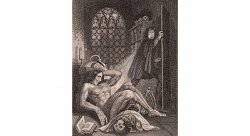 Wood block print from Frankenstein