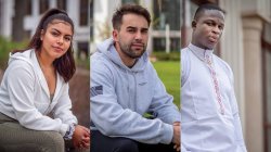 side by side images of three individuals. Soldiers and students, from left, Edith Argueta, Dawsen Wimer and James Olatunji
