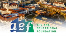 aerial photograph of campus at sunset with AEF ANA Educational Foundation