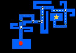 "Map showing a route with different icons symbolizing landmarks"