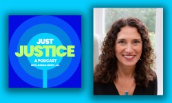 photo of Professor Jessica Henry and the logo for her podcast, Just Justice