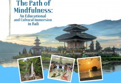 image of temple in Bali surrounded by water in the background with 3 smaller snapshots from immersion trip